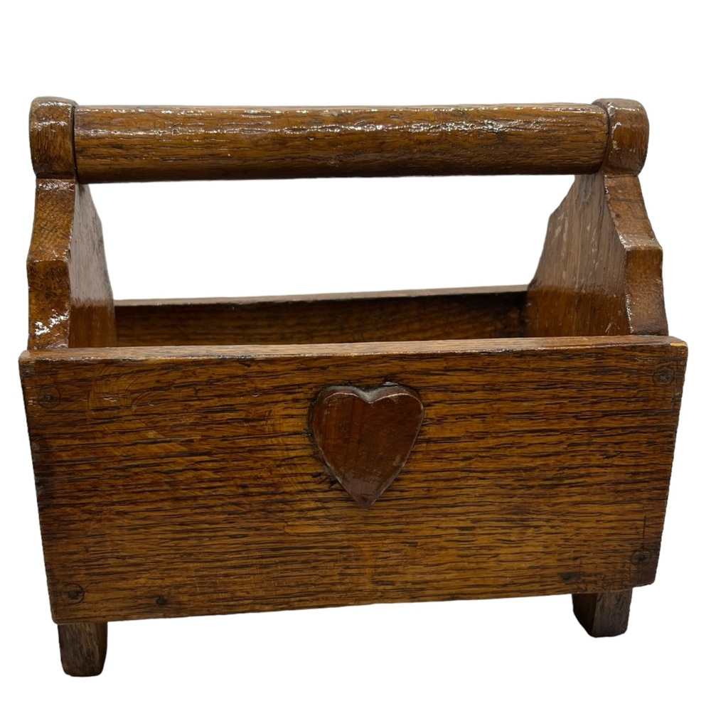 Vintage 60s Shop Class Handmade Wood Heart Tote, Carry Case